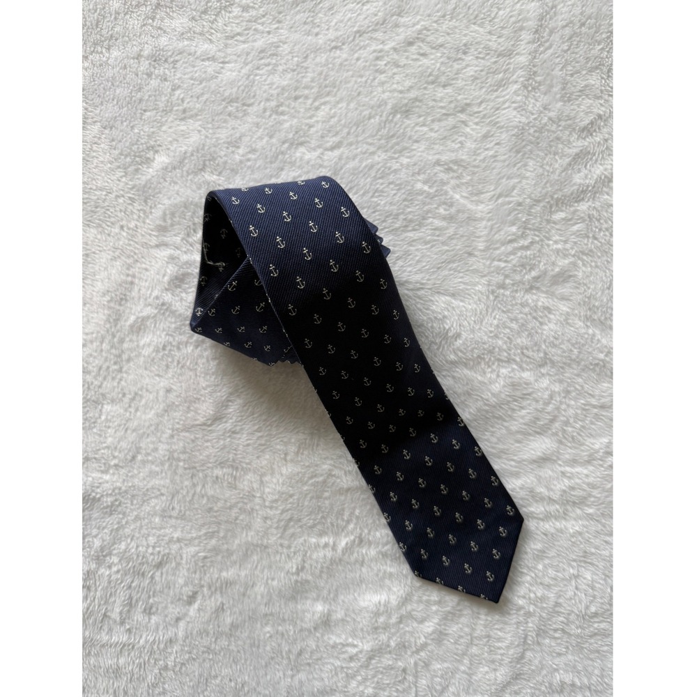 Gap Mens Necktie Silk Satin Navy Anchors Silk Nautical Preppy Classic 59"
